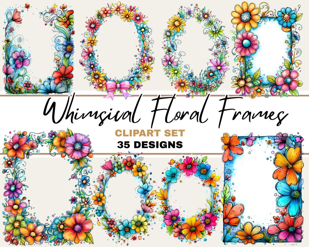 Whimsical Spring Floral Frame Bundle Digital Download - Etsy