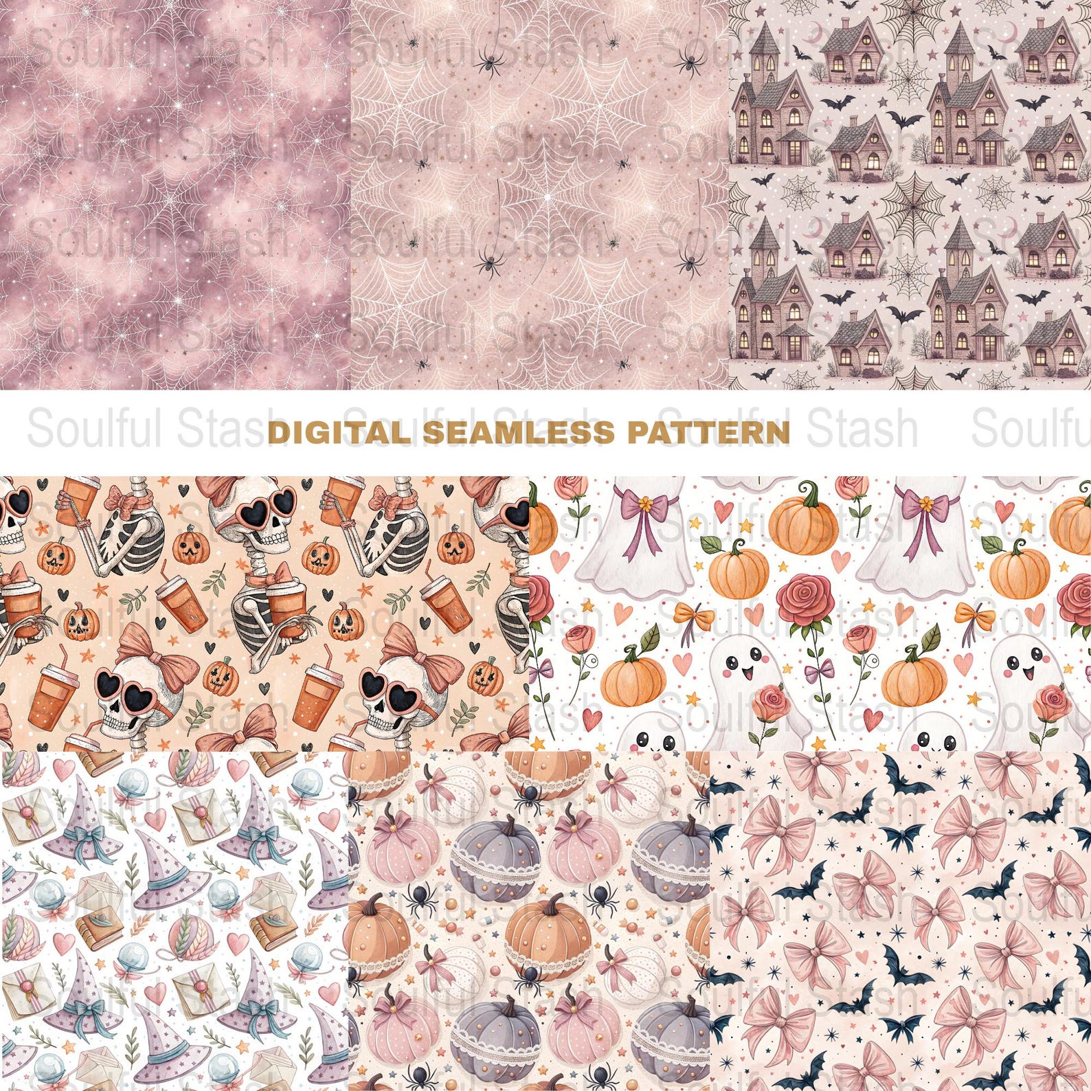 Coquette Halloween PNG, Spooky Season Pattern, Floral Ghost Skeleton ...
