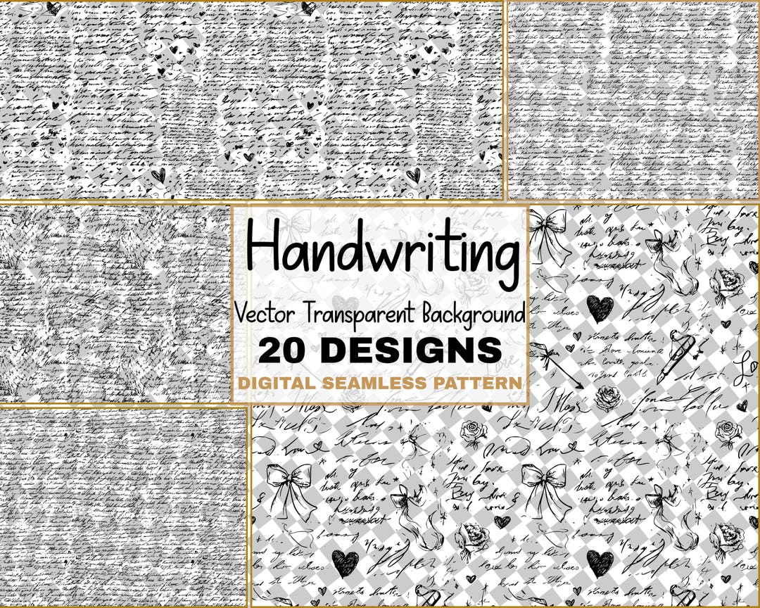 20 Vintage Handwriting Seamless Patterns PNG SVG EPS, Transparent ...