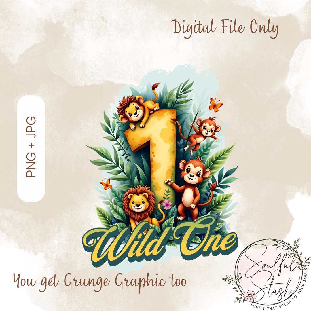 Family Wild One Jungle Animals Birthday PNG, Watercolor Safari Jungle ...