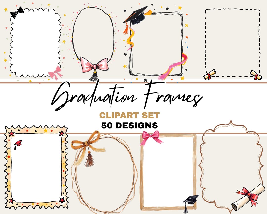 Graduation Illustration Frame Hand Drawn Graduation Frames Clipart Bundle Simple Celebratory Doodle ...