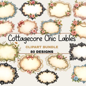 Cottagecore Chic Blank Labels Clipart Bundle Lace Floral Frames and Vintage Shabby  Digital Download