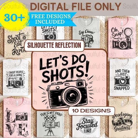 Photography Clipart Bundle PNG, Vintage Camera Digital Download, Funny Pun Sublimation Design, Film Lover Gift Idea, Oh Snap Shirt Graphic