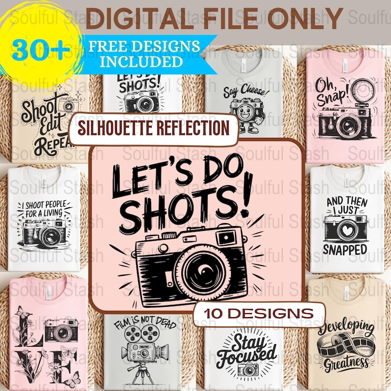 Photography Clipart Bundle PNG, Vintage Camera Digital Download, Funny Pun Sublimation Design, Film Lover Gift Idea, Oh Snap Shirt Graphic image 1