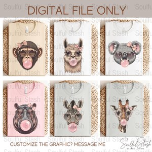 Zoo Animal Bubble Gum Clipart Bundle, Cute Bubblegum Animals PNG, Funny Animal Sublimation Design, Coquette Pink, Funny Shirt Mugs Design image 5