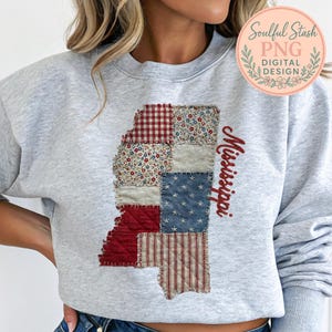 Tela vintage de patchwork con gráficos del estado de Mississippi, con imitación de acolchado, descarga digital