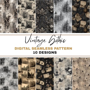 Vintage Gothic PNG Seamless Bundle , Horror Halloween Pattern Print, Old Horror Seamless, Junk Journal, Macabre Digital Paper