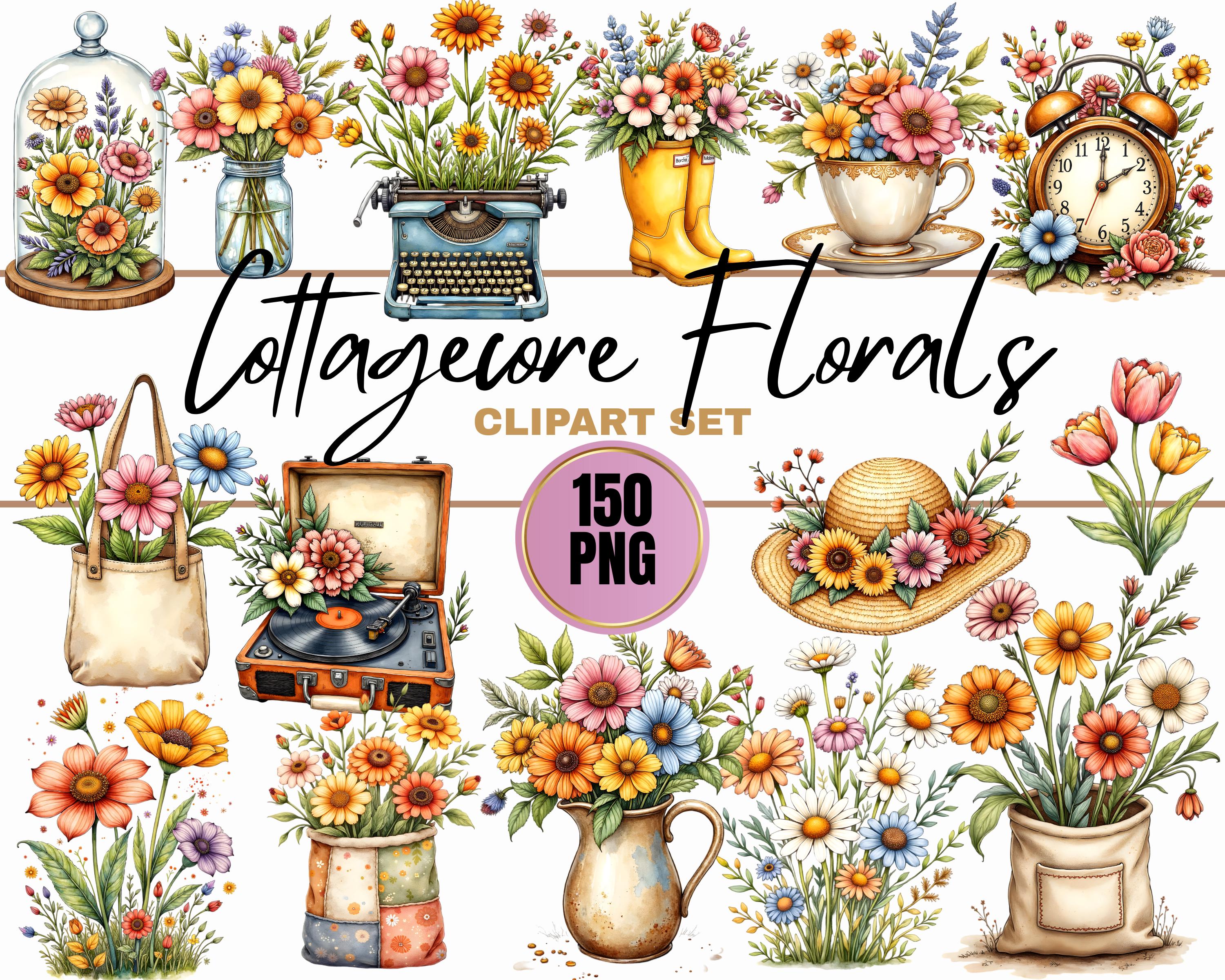 Whimsical Cottagecore Clipart Bundle Hand-painted Floral and Nature ...