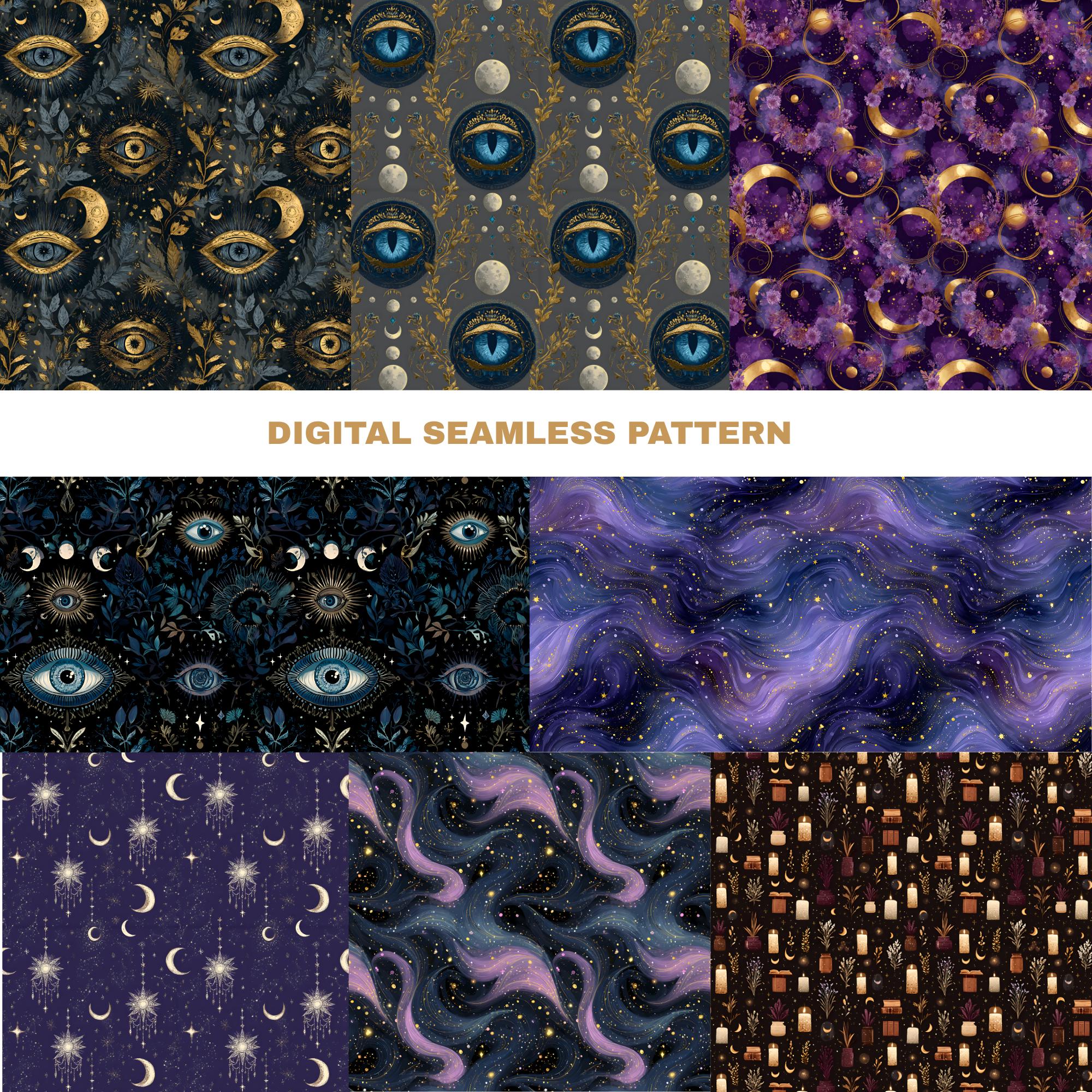 Boho Celestial Digital PNG Seamless Bundle , Pattern Print, Starry ...
