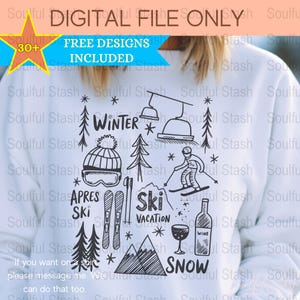 Cute Hand Drawn Doodle PNG, Ski Vacation Sublimation Design, Après Ski Digital Download, Snow Skiing Travel, Gift Idea, Cricut Cut File