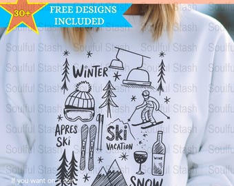 Cute Hand Drawn Doodle PNG, Ski Vacation Sublimation Design, Après Ski Digital Download, Snow Skiing Travel, Gift Idea, Cricut Cut File