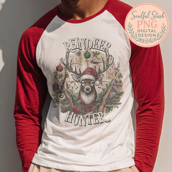 Funny Santa Reindeer Hunter Christmas Shirt Graphic (PNG Download)