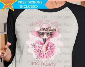 Pretty in Pink and Ready to Drink PNG, Summer Fun, Digital Download, Flamingo Pool Day, Shirt Graphic, DTF Transfer, Trendy Best Seller