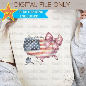 USA Karte mit Schleife T-Shirt, Digitale PNG, Souvenir, Retro Sublimation Design, Vintage Amerika Shirt, Clipart, Land of free, kommerziell