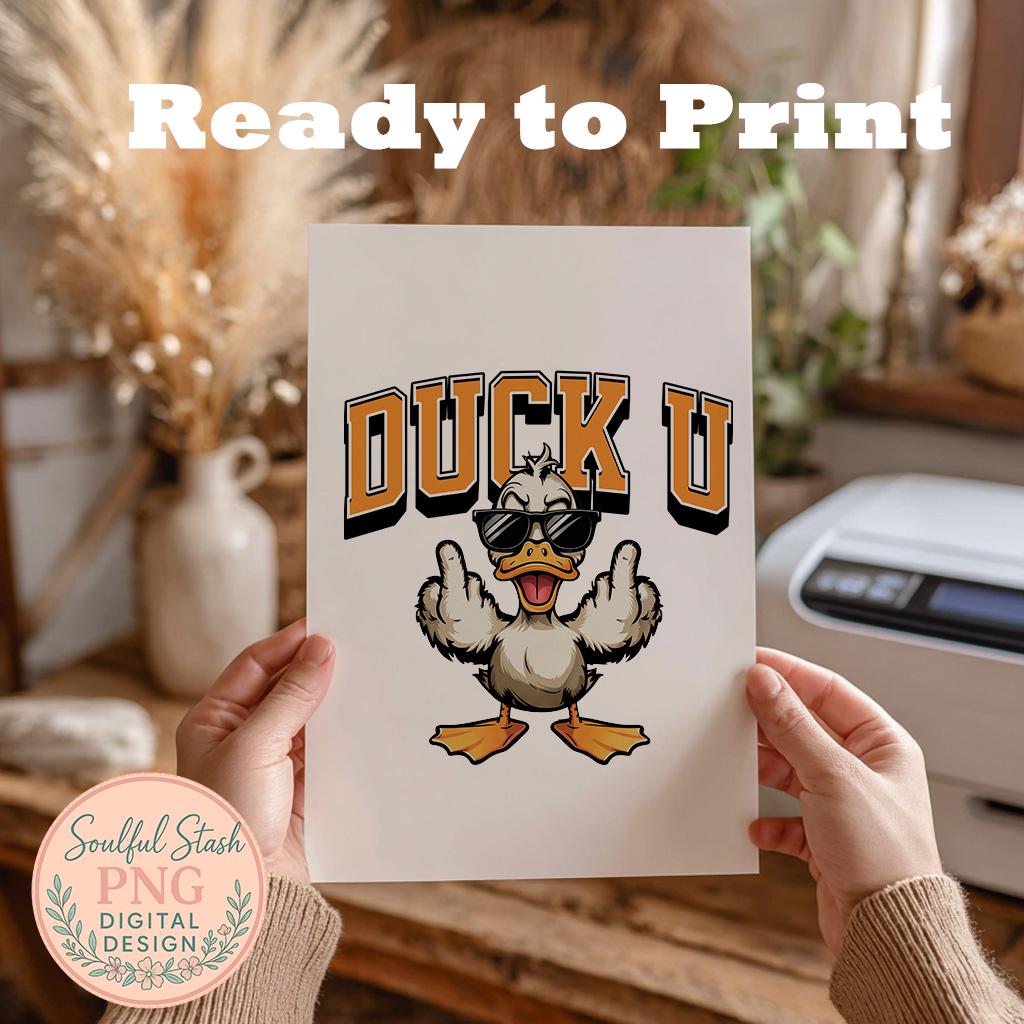 Funny Duck “duck U” Shirt Graphic PNG Bold College Style Lettering ...