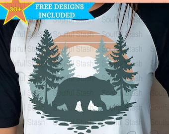 Retro Wilderness Bear PNG, Camping Digital Download, Travel Sublimation Design, Hiking Gift Idea, Mountains Shirt Graphic, Commercial Use