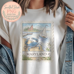 Maryland State Stamp PNG, TShirt Design, Shirt Graphic, Sublimation Design, Digital Download, Destressed Vintage Design, Travel Shirt
