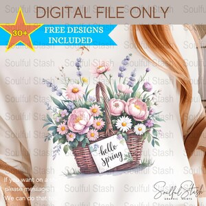 Watercolor Flowers PNG, Spring Sublimation Design, Wedding Invitation, Gift Idea, Rustic Shirt Graphic, Hello Spring Clipart, Digital image 7