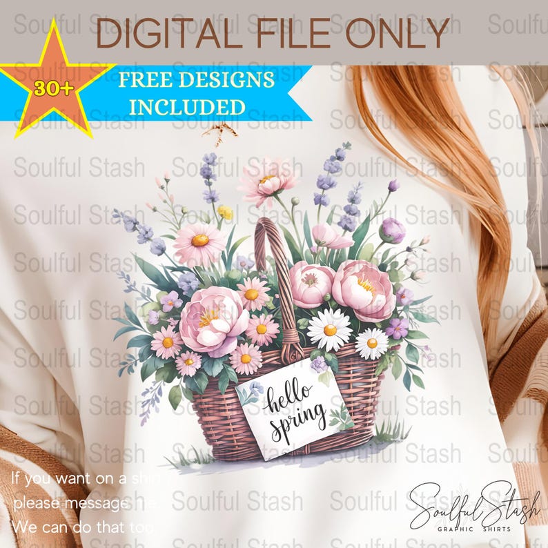 Watercolor Flowers PNG, Spring Sublimation Design, Wedding Invitation, Gift Idea, Rustic Shirt Graphic, Hello Spring Clipart, Digital image 7