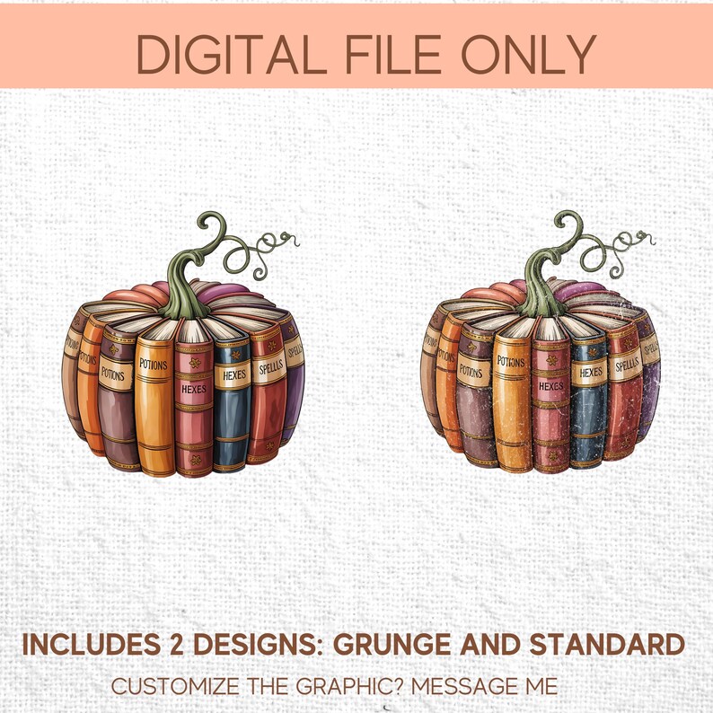 two illustrations of pumpkins with books on top, representing a creative design concept.