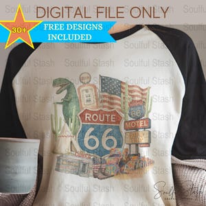 Vintage Route 66 T-Shirt Design, Classic American Motel Diner, Digital File, Retro Travel Graphic Tee Illustration