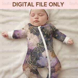 Baby Sleepsuit with Stars and Moons, Cosmic Infant Bodysuit, Galaxy Print Babywear, Soft Cotton Onesie