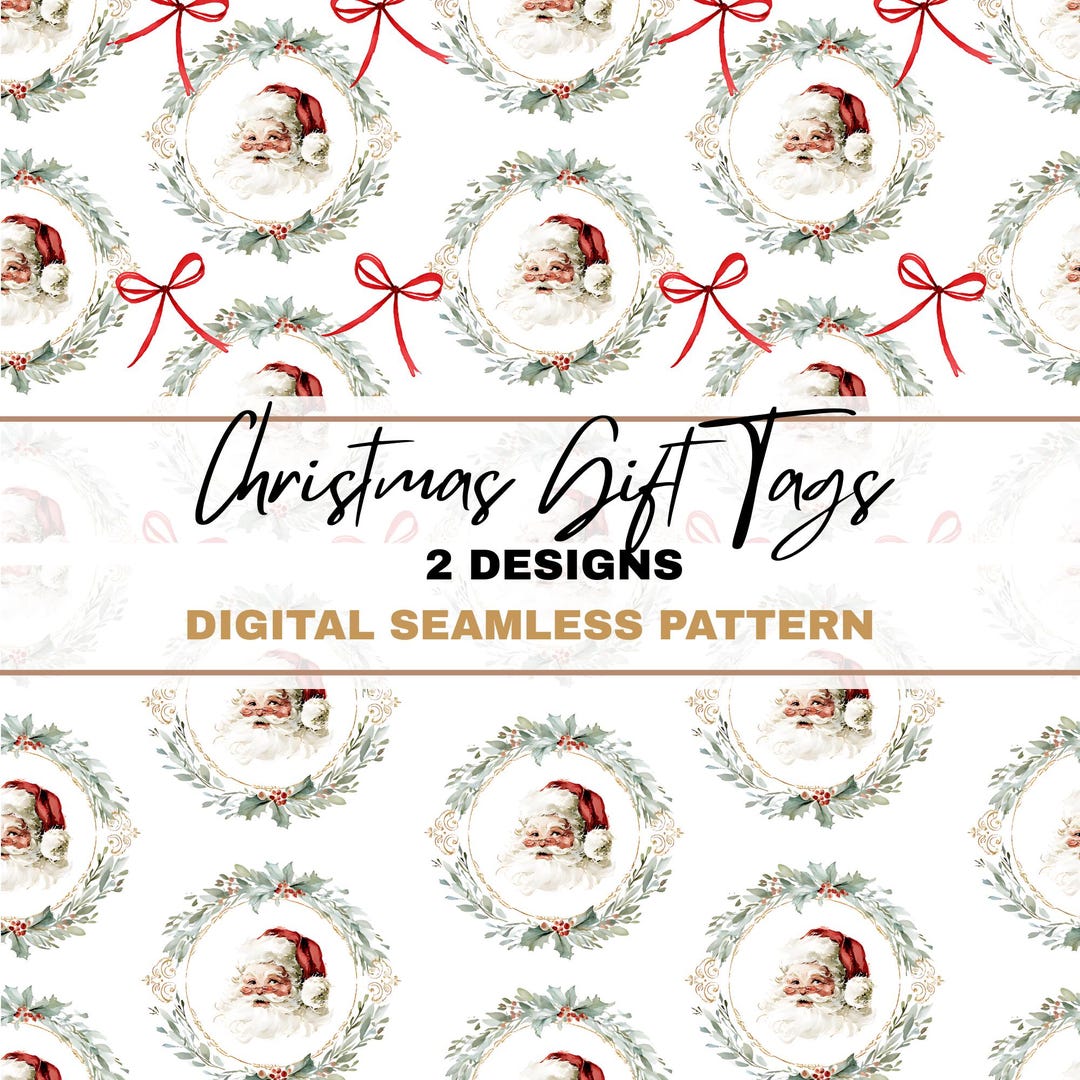 Watercolor Santa Seamless Pattern Set: Vintage Christmas Wreaths & Bows ...