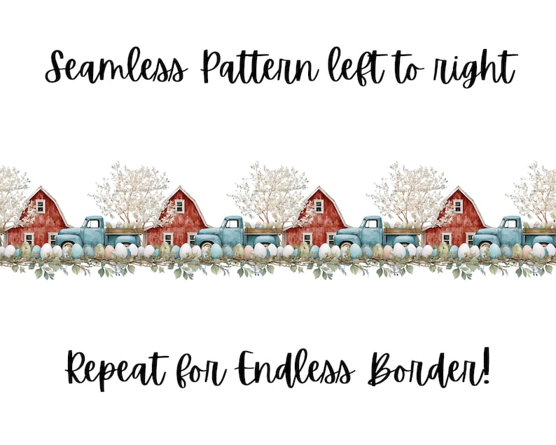 Farmhouse Easter Seamless Border Designs Watercolor Florals Spring ...