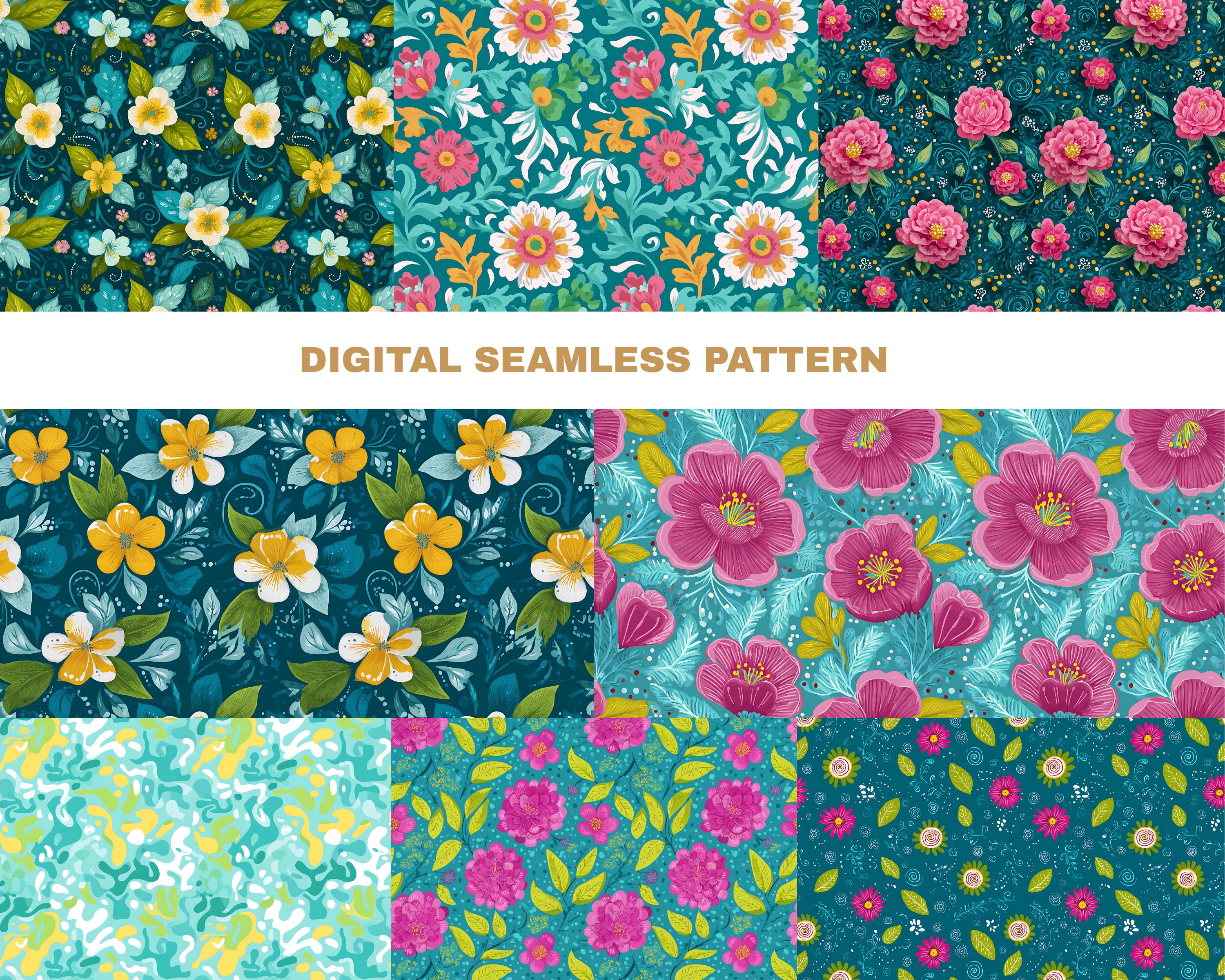 Boho Bold Floral Seamless Pattern Bundle Vibrant Colors Digital ...