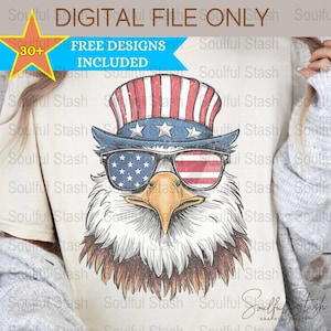 Eagle PNG, July 4th Clipart, Patriotic T-Shirts Digital, American Flag Design, Retro Eagle, Sublimation Design, Commercial Use, Uncle Sam