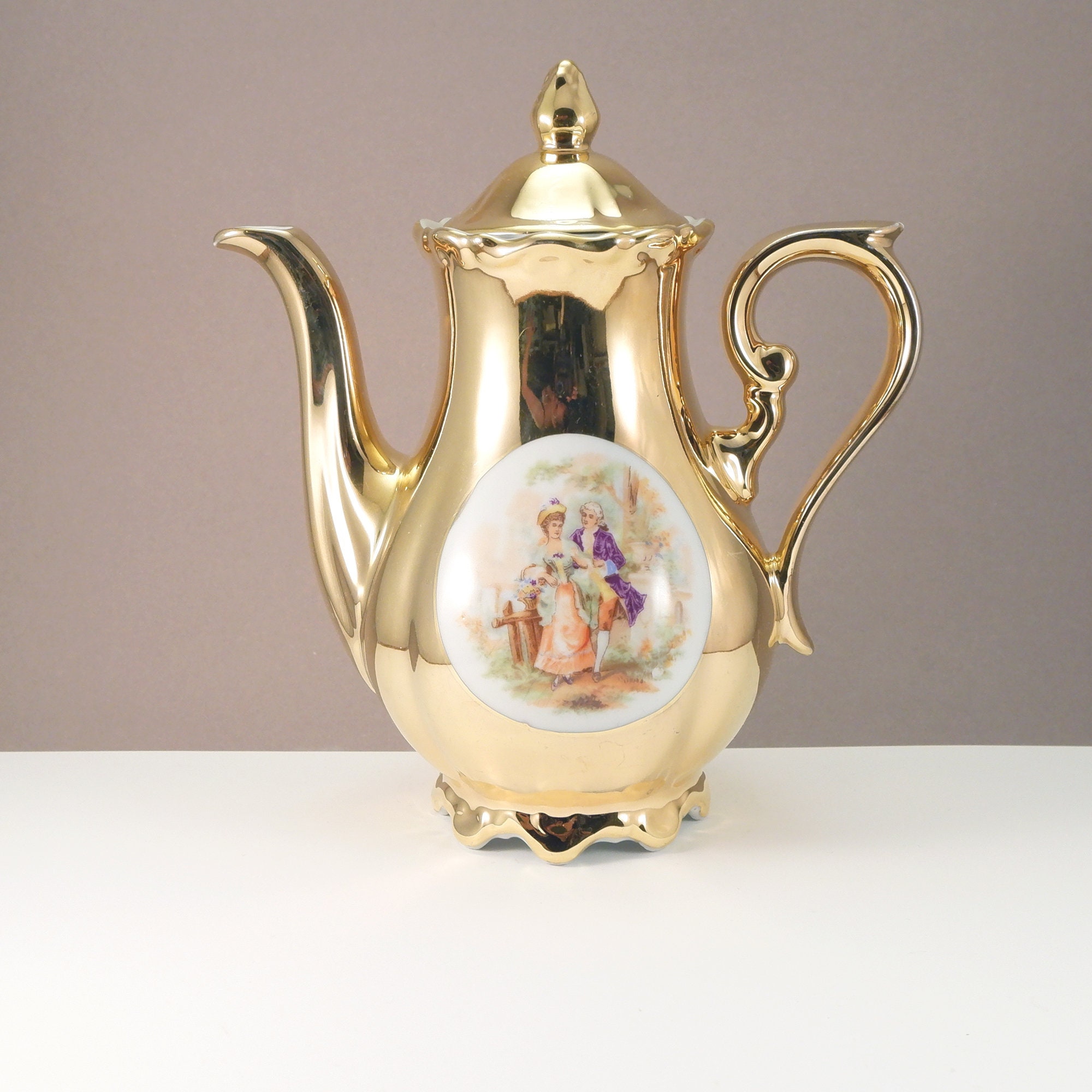 Gold Courting Couple Love Story tea set Teapot tea for two Etsy