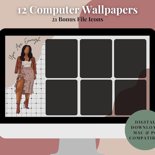 Desktop Wallpaper Organizer + Folder Icons | Aesthetic | Black Girl Wallpaper | Mac and Windows