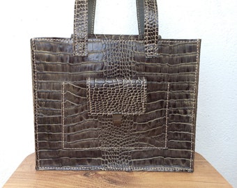 Woman Original Leather Tote Bag, handcrafted original leather bag leather lined interior snake,crocodile leather style gift to mothers