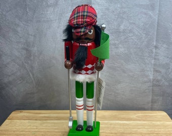 Merry Brite African American Golfer Nutcracker figurine wooden plaid 12" inch tall