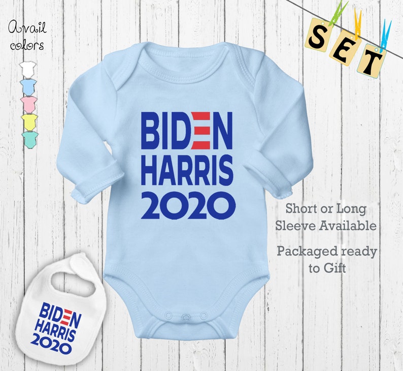 Gift outfit Joe Biden Kamala Harris 2020 Democratic Presidential Run Novelty cute newborn baby Shirt Clothing Bodysuit Onesie /& bib Set