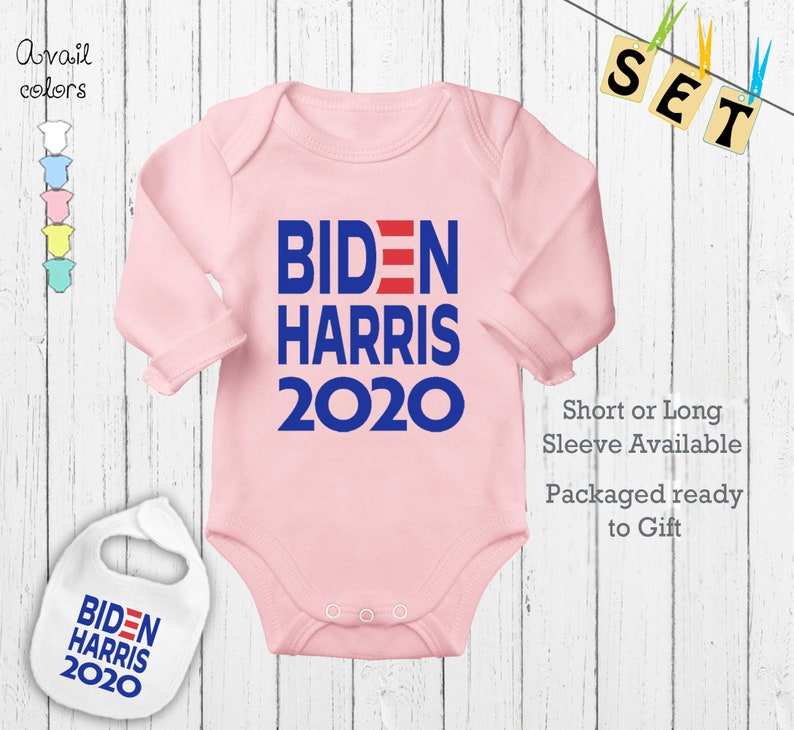 Gift outfit Joe Biden Kamala Harris 2020 Democratic Presidential Run Novelty cute newborn baby Shirt Clothing Bodysuit Onesie /& bib Set
