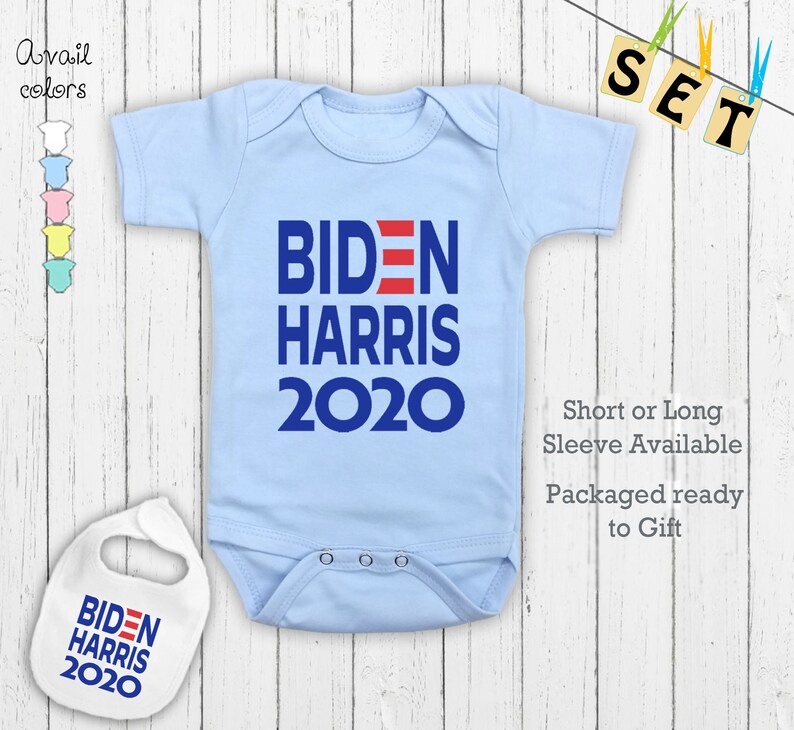 Gift outfit Joe Biden Kamala Harris 2020 Democratic Presidential Run Novelty cute newborn baby Shirt Clothing Bodysuit Onesie /& bib Set