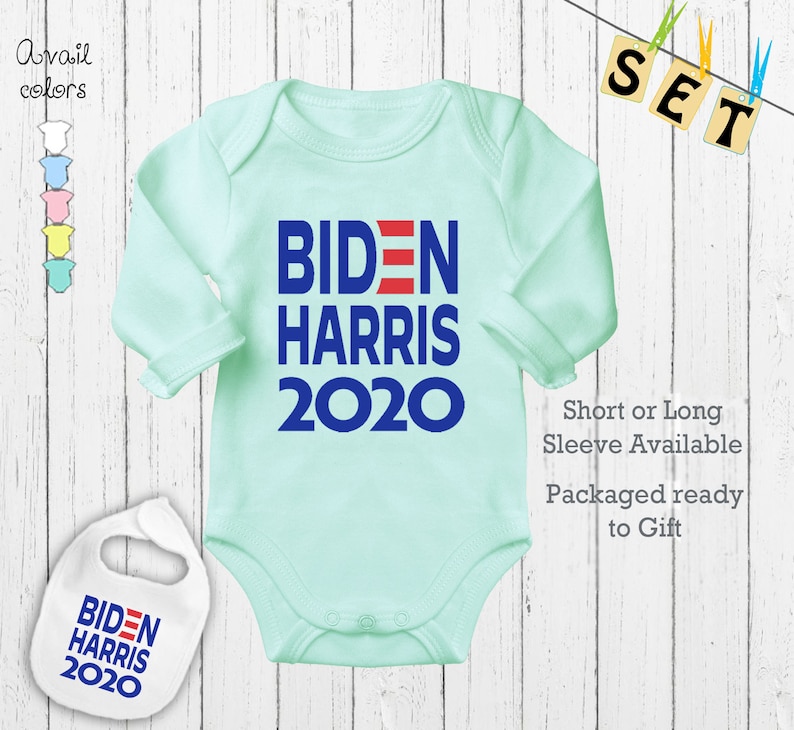 Gift outfit Joe Biden Kamala Harris 2020 Democratic Presidential Run Novelty cute newborn baby Shirt Clothing Bodysuit Onesie /& bib Set