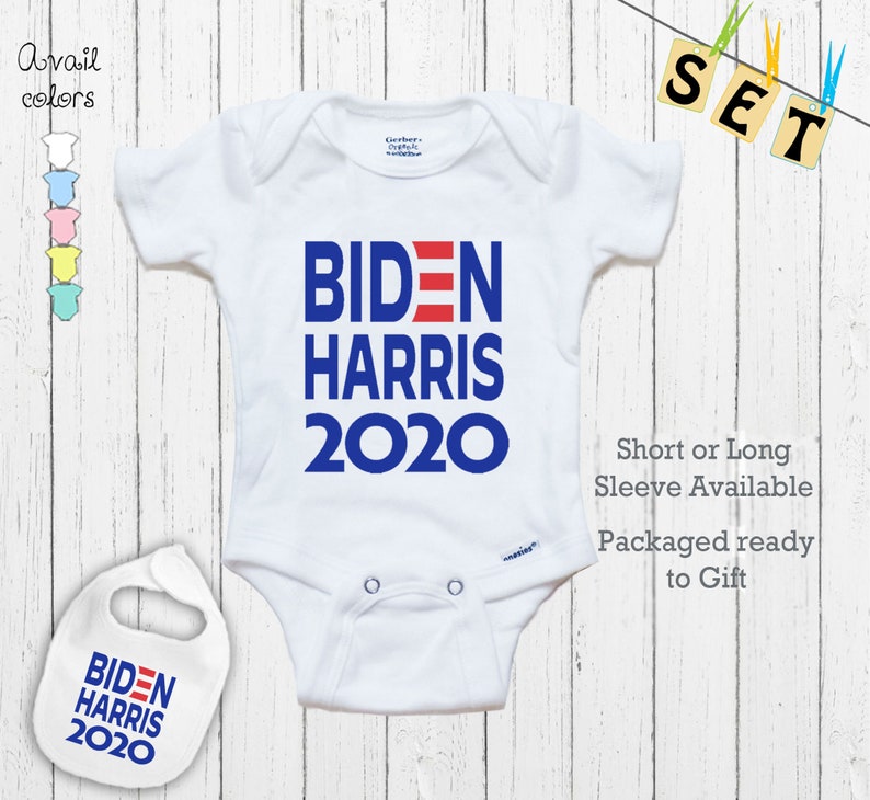 Gift outfit Joe Biden Kamala Harris 2020 Democratic Presidential Run Novelty cute newborn baby Shirt Clothing Bodysuit Onesie /& bib Set
