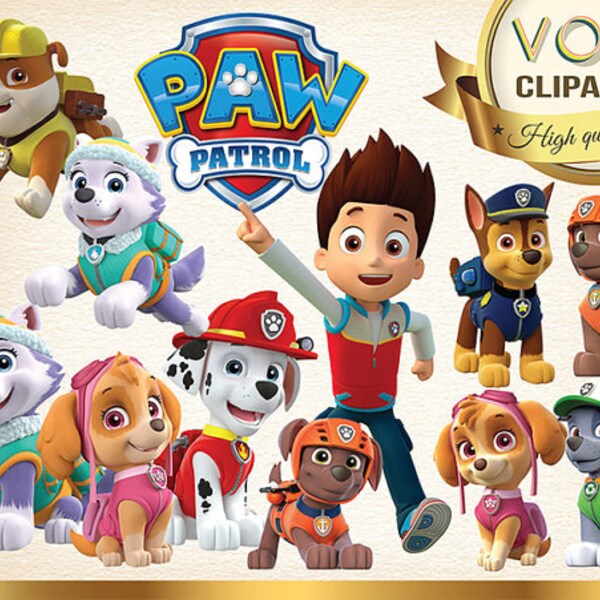 SALE! 25 Paw Patrol , Digital Graphic Image dogs Clipart dogs rescue Scrapbooking Invitation cute heroic pups