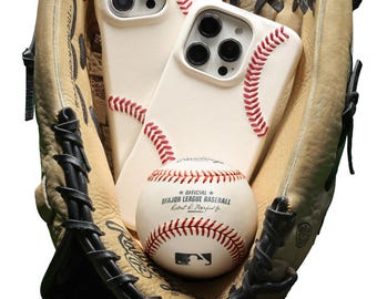 Baseball Leather iPhone Case | Gift for Baseball Player | Raised Red Hand Stitching | Genuine Pro Baseball Hide | iPhone 17 16 15 14 13 12