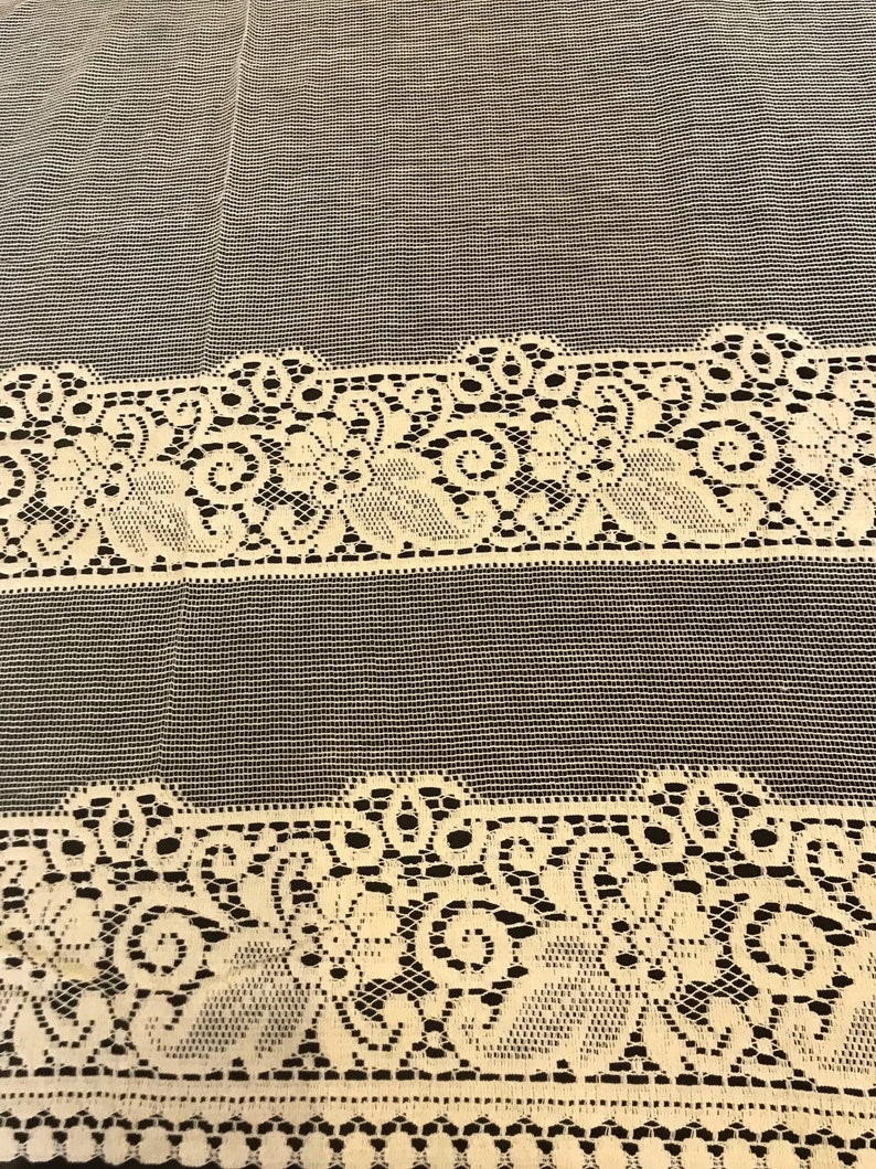 Vintage Arts /& Crafts period shabby chic cottage cotton lace curtain panel c1940s 3235