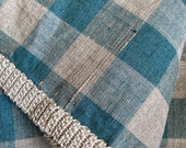 Beautiful Antique linen Vichy check french Period runner with crochet edge 10 54