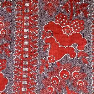 Antique French Toile Fabric Panel: Floral Cotton Cutter, c1920