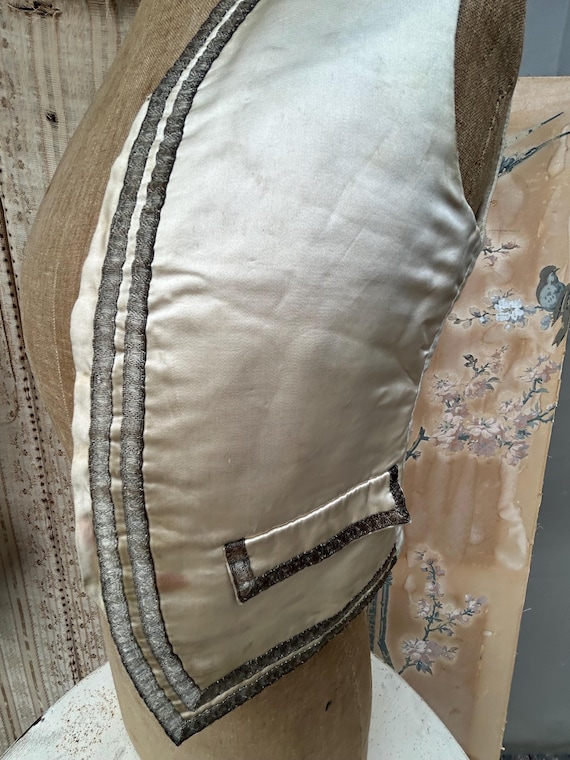 Antique French Silk Gilet: 1800s Silver Braid Vest - Study/props