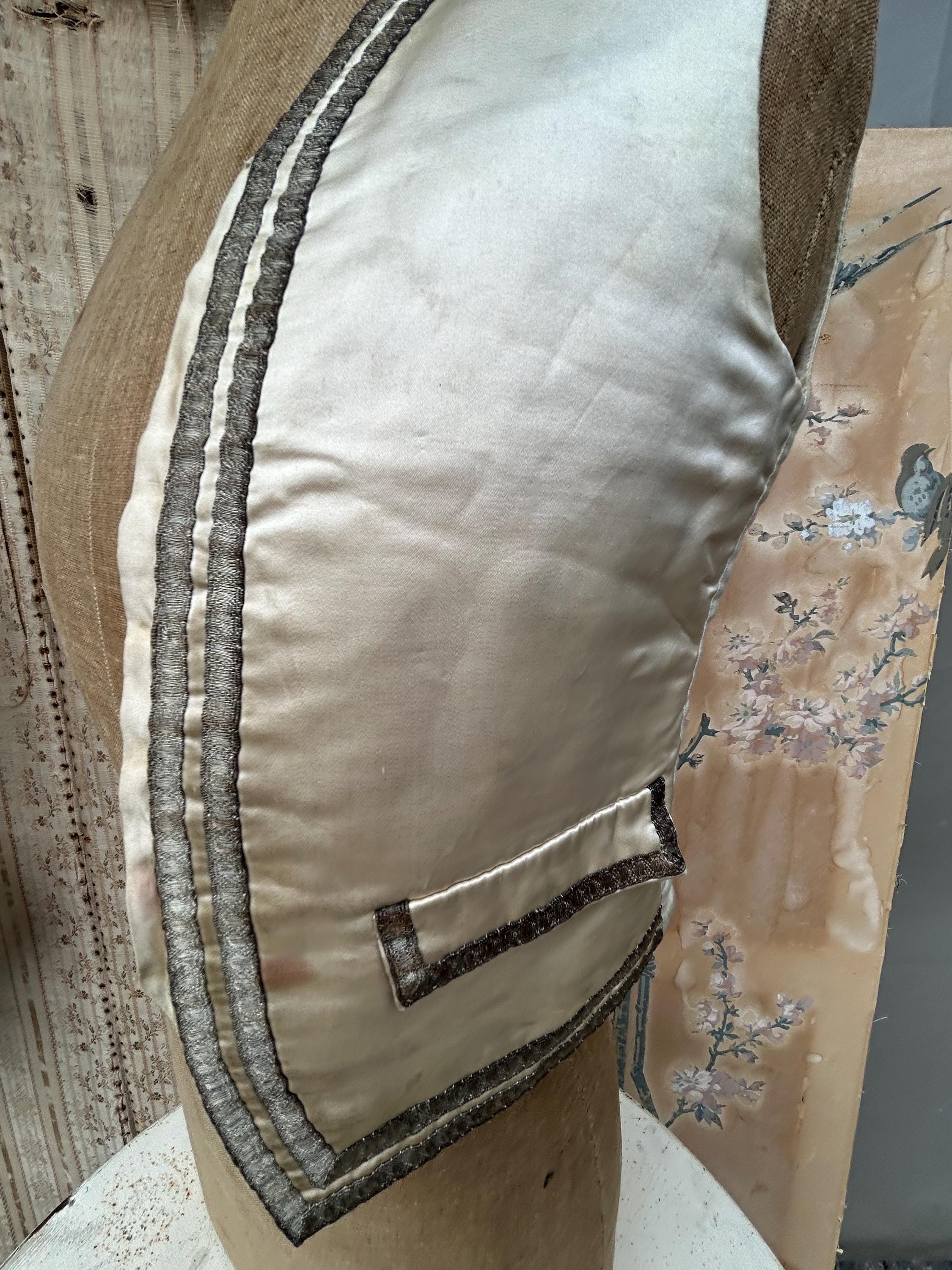 Buy Antique French Silk Gilet: 1800s Silver Braid Vest - Study