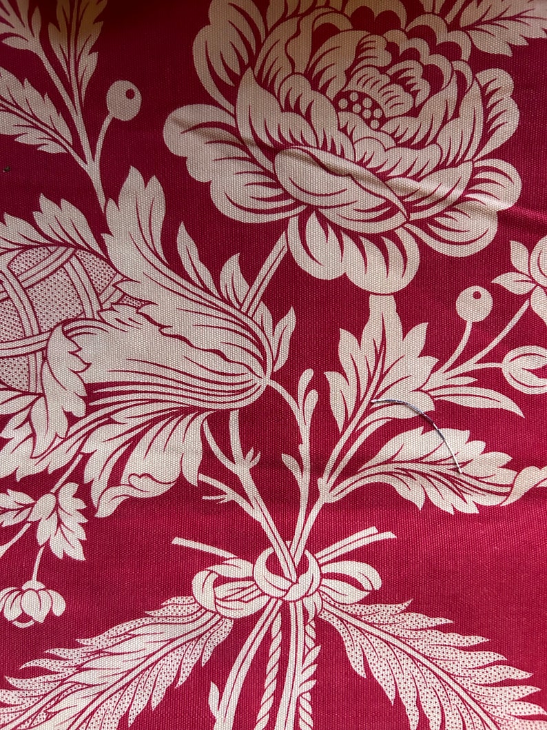 Vintage braquenie beautiful furnishings Toile de Nantes design fabric panel red and cream...9.5/70 image 2