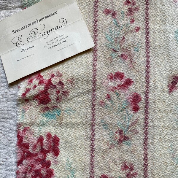 Stunning Antique C19th French faded floral fabric tissu toile small panel project