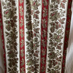 C1880 A Beautiful Large timeworn Antique French floral stripes toile c19th cotton fabric panel  32”/50”
