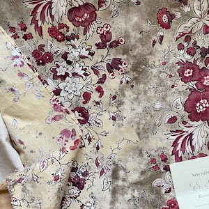 Antique French Toile Panel: Madder Red Floral Print, c1800 Cotton Fragment (32x30)